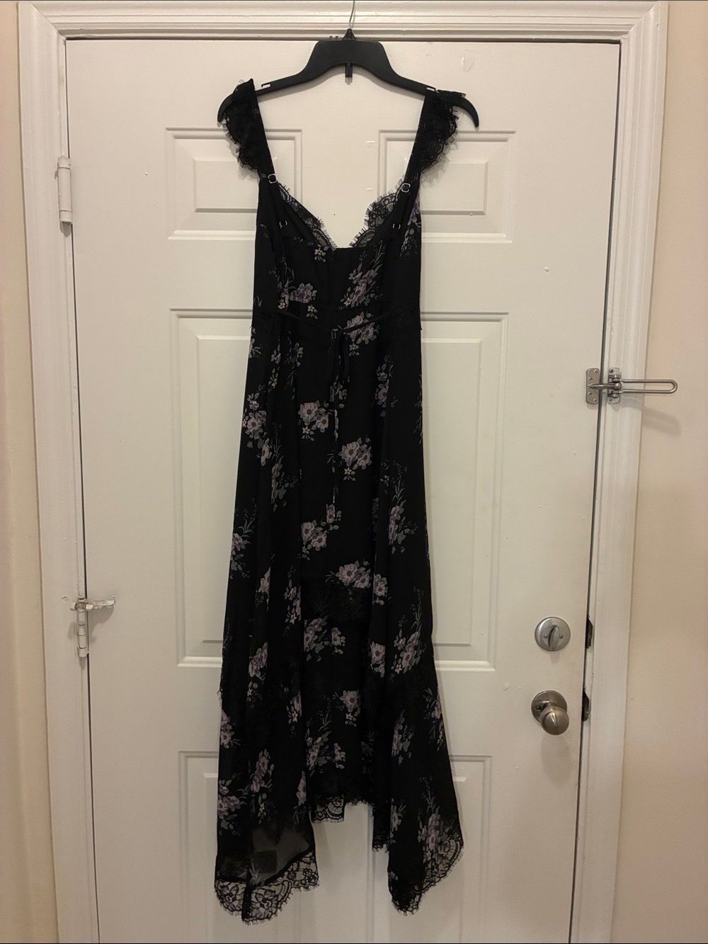 Black Floral Lace Asymmetrical Maxi Dress Whimsygoth Ruffle Size M Summer Goth - Picture 7 of 11
